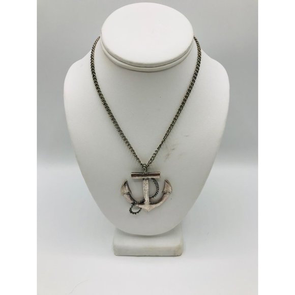 Anchor Nautical Ocean Sailing silver tone pendant chain necklace - Picture 2 of 6